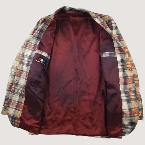 Vtg 70s Indian Madras Plaid Sport Coat Jacket Mens 42L Wide Lapel Ivy Prep Sack - Picture 4 of 10